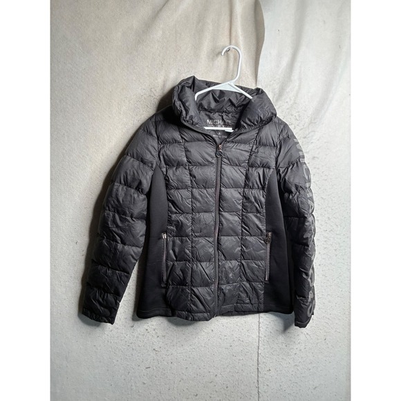 MICHAEL Michael Kors Jackets & Blazers - Michael Michael Kors Black Down Puffer Jacket Logo Sleeve Small Funnel Neck